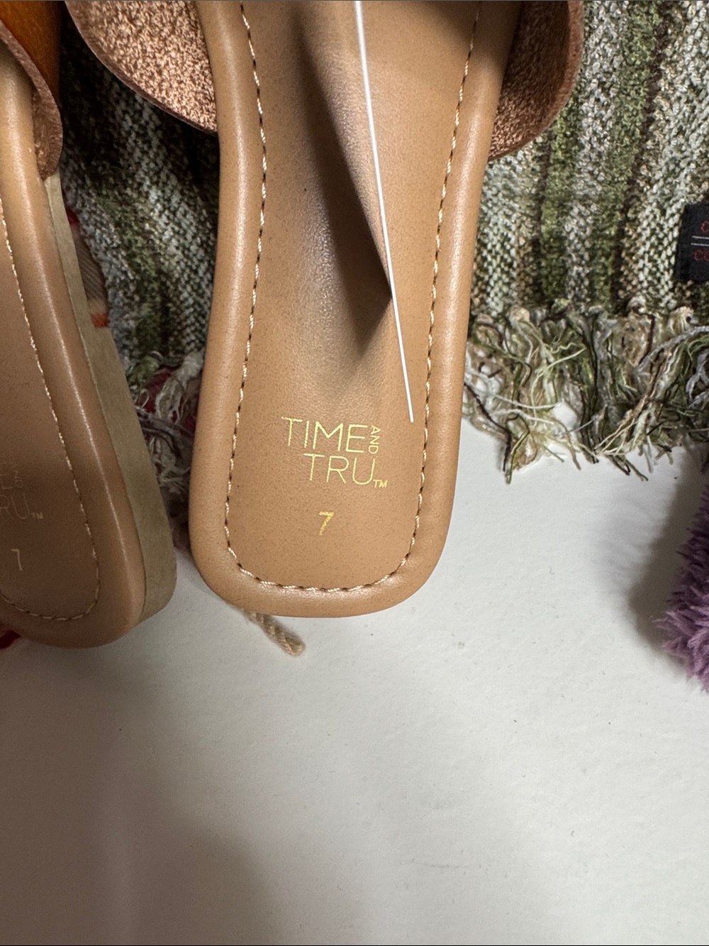 Time and Tru Tan Slide Sandals with Gold Buckle - Picture 2 of 4
